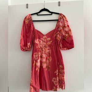 Free People Floral Puff Sleeve Dress in Pink